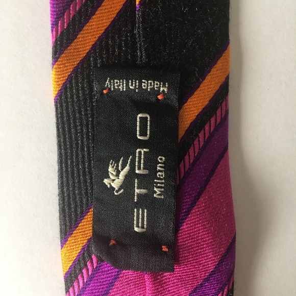 ETRO Milano Italy Striking Striped 100% Silk Tie - Picture 3 of 8